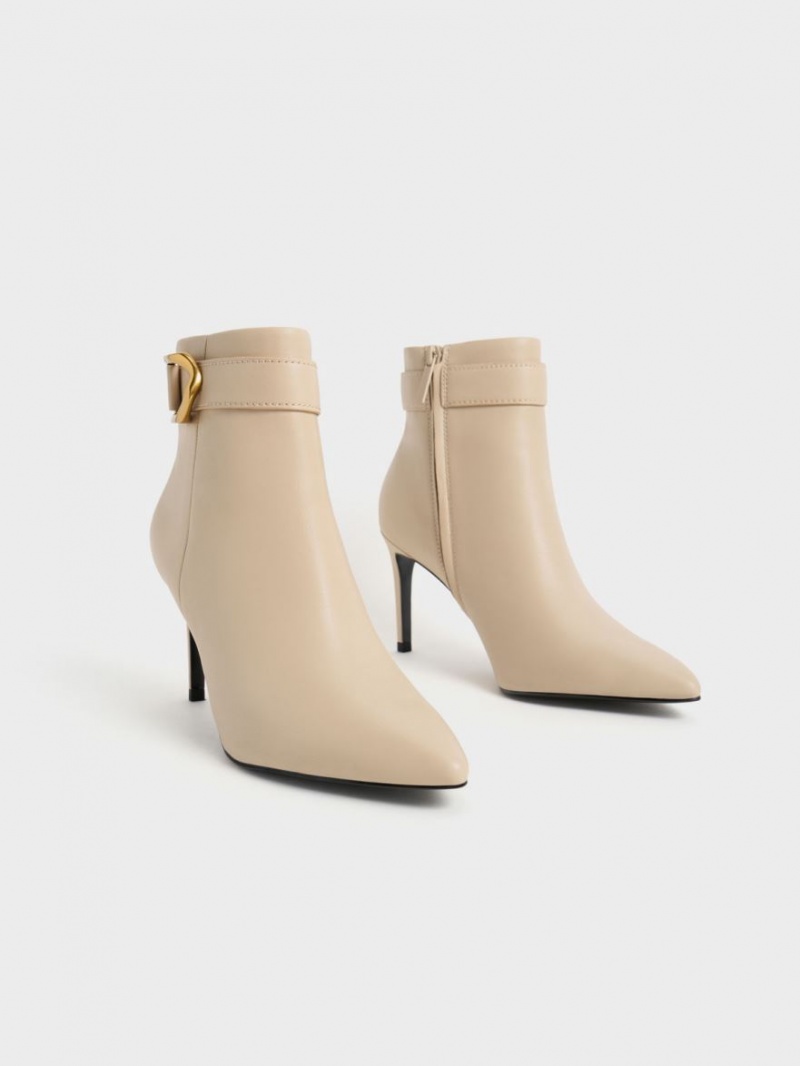 Charles & Keith Gabine Lær Støvler Med Hæl Beige | GIAVJ2751