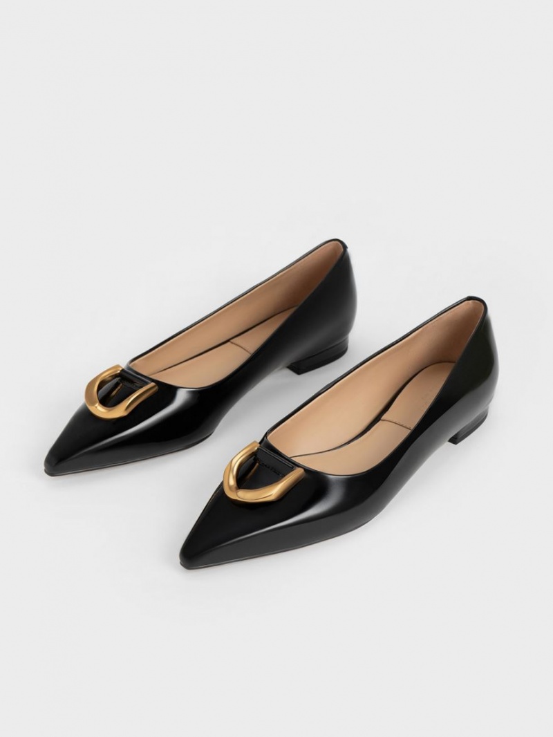 Charles & Keith Gabine Patent Lær Ballerinasko Svarte | QNBKS4930