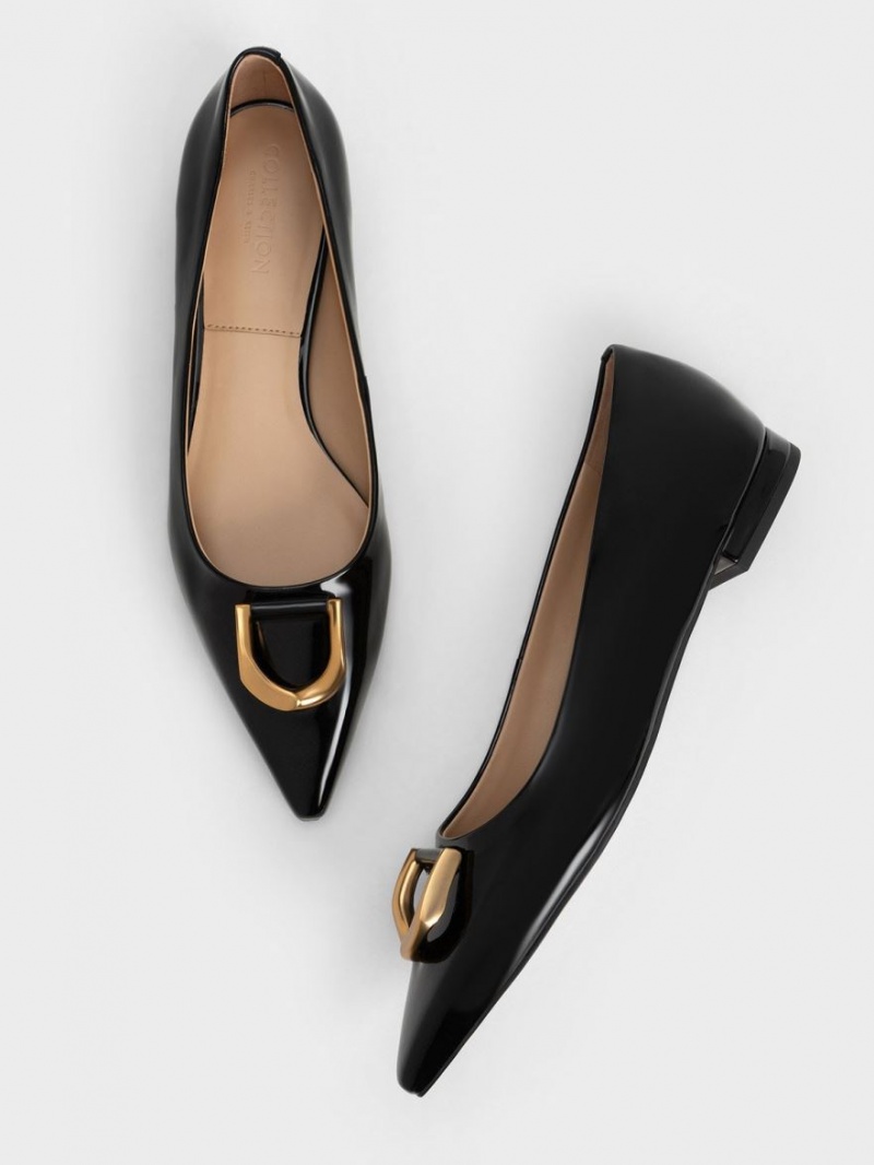 Charles & Keith Gabine Patent Lær Ballerinasko Svarte | QNBKS4930