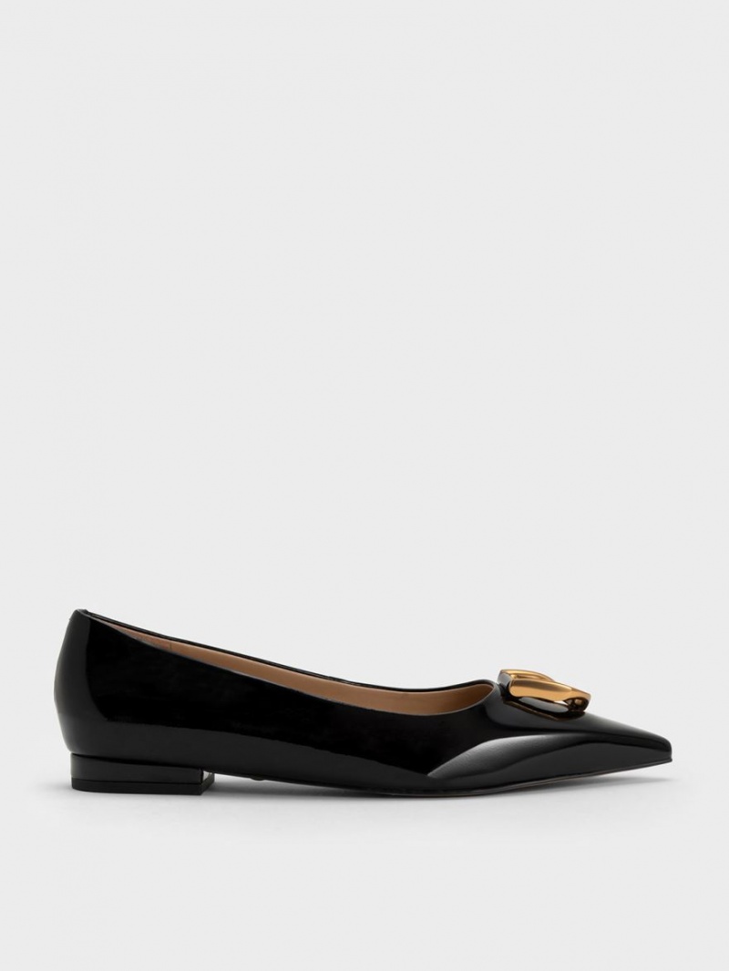 Charles & Keith Gabine Patent Lær Ballerinasko Svarte | QNBKS4930