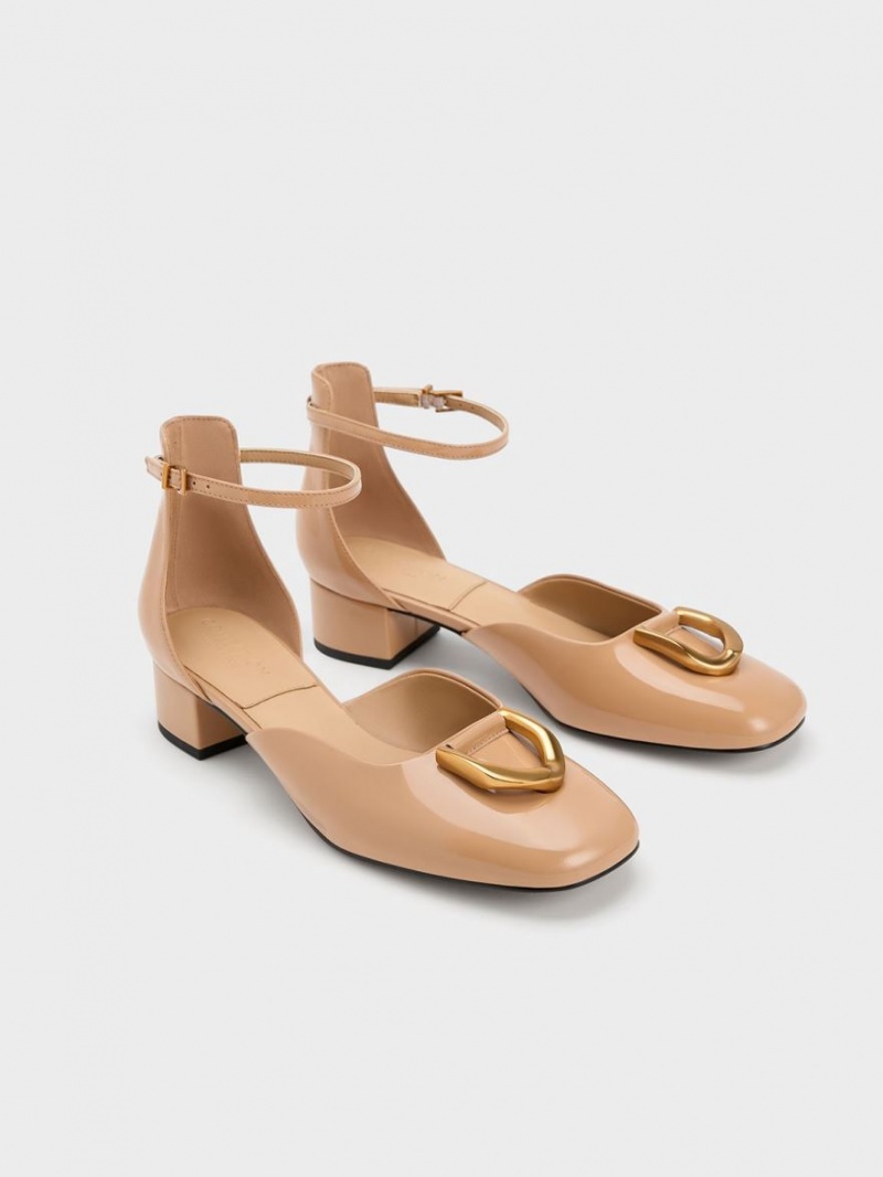 Charles & Keith Gabine Patent Lær D'Orsay Pumps Beige | AZPIF0542