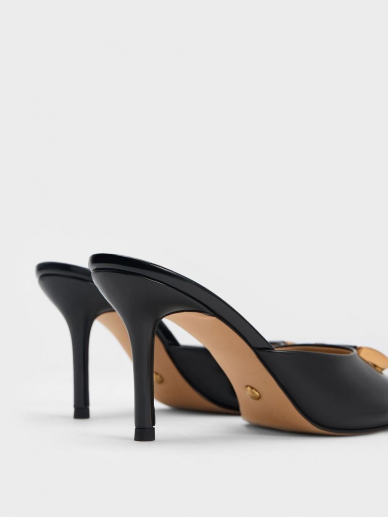 Charles & Keith Gabine Patent Lær Mules Sko Svarte | NBQHF8725