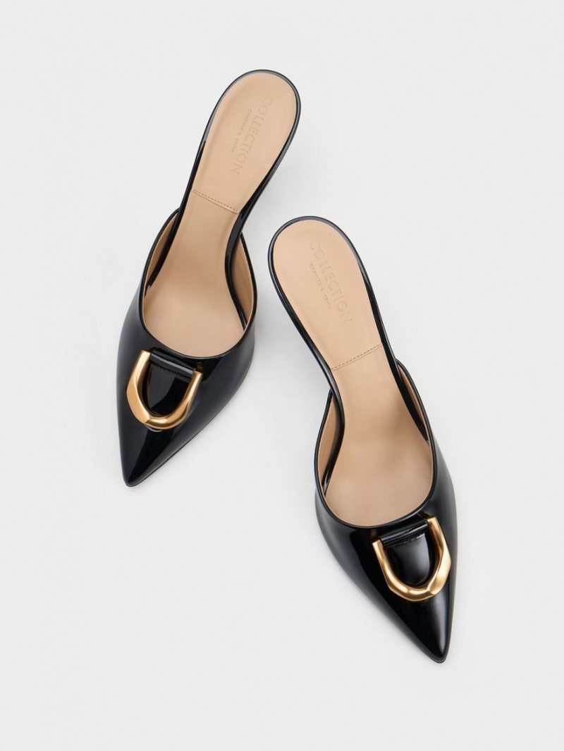 Charles & Keith Gabine Patent Lær Mules Sko Svarte | NBQHF8725