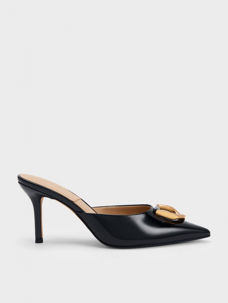 Charles & Keith Gabine Patent Lær Mules Sko Svarte | NBQHF8725