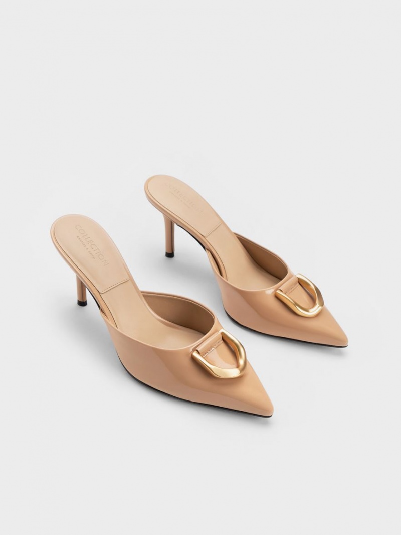 Charles & Keith Gabine Patent Lær Mules Sko Beige | JKHYV8967