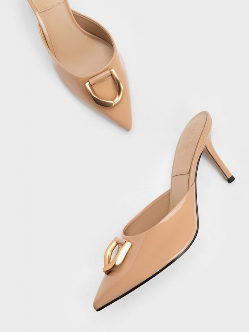 Charles & Keith Gabine Patent Lær Mules Sko Beige | JKHYV8967