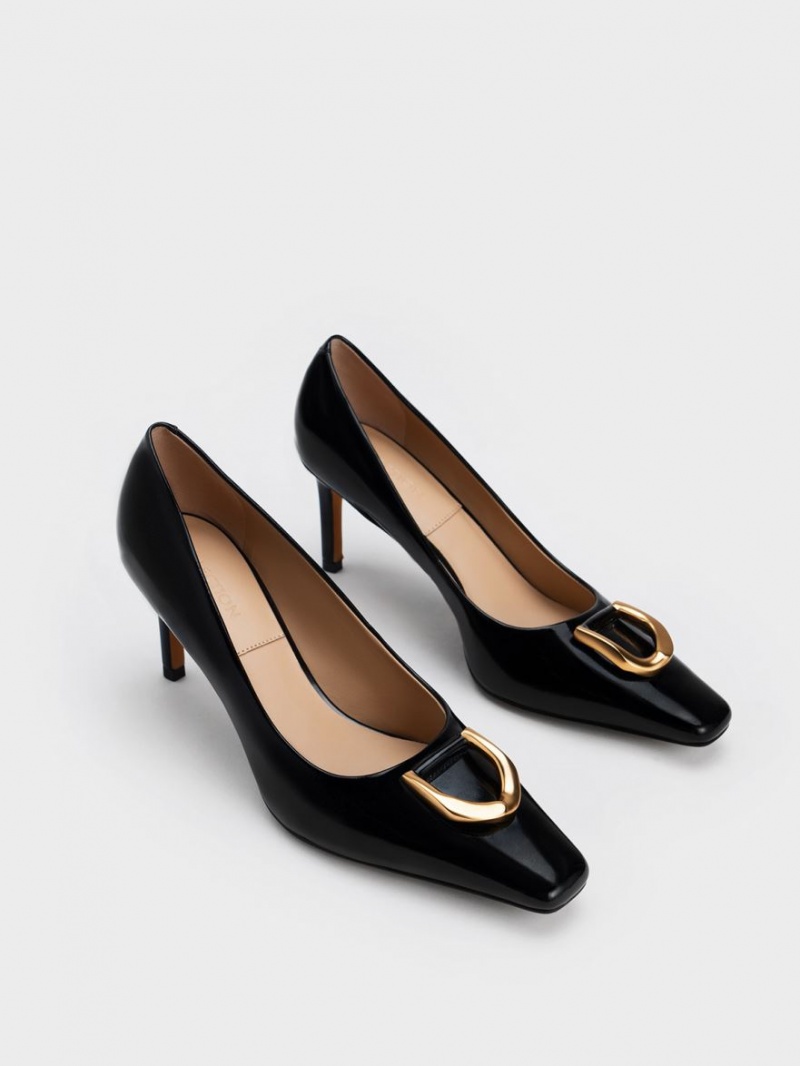 Charles & Keith Gabine Patent Lær Tapered Pumps Svarte | YZNUQ2978