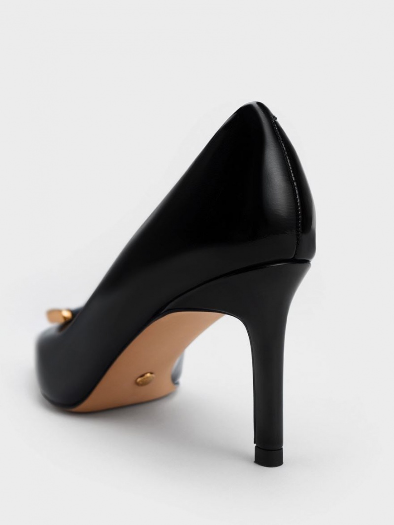 Charles & Keith Gabine Patent Lær Tapered Pumps Svarte | YZNUQ2978