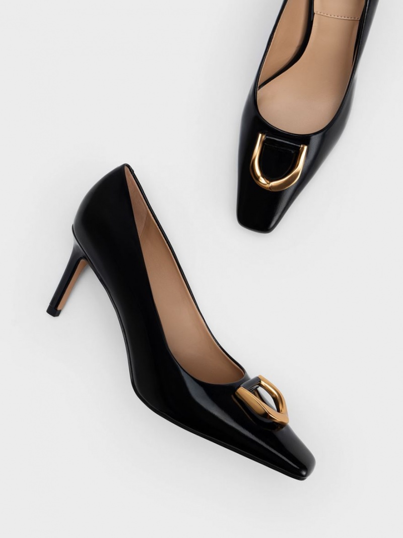 Charles & Keith Gabine Patent Lær Tapered Pumps Svarte | YZNUQ2978