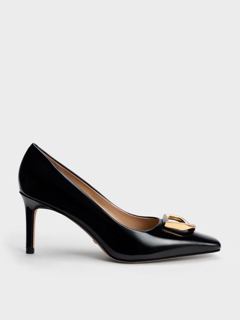 Charles & Keith Gabine Patent Lær Tapered Pumps Svarte | YZNUQ2978