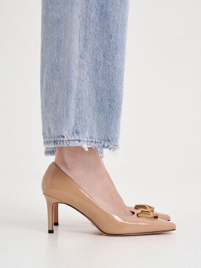 Charles & Keith Gabine Patent Lær Tapered Pumps Beige | KXWTG8901