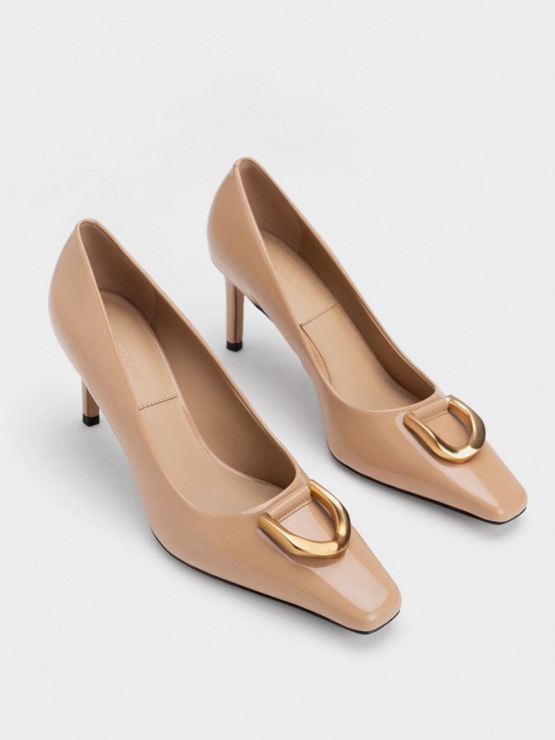 Charles & Keith Gabine Patent Lær Tapered Pumps Beige | KXWTG8901