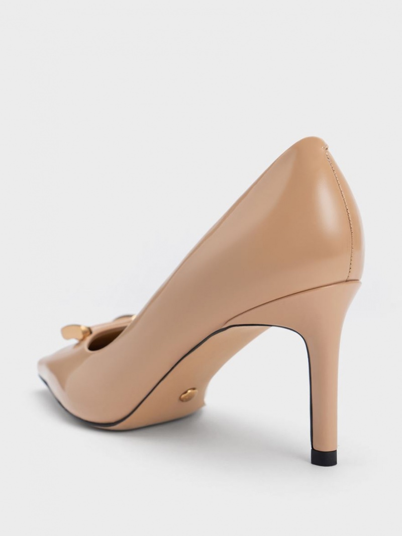 Charles & Keith Gabine Patent Lær Tapered Pumps Beige | KXWTG8901