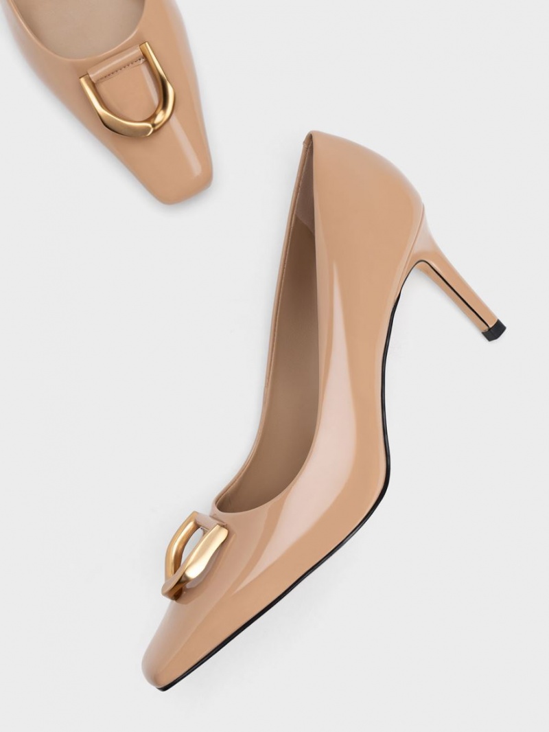 Charles & Keith Gabine Patent Lær Tapered Pumps Beige | KXWTG8901