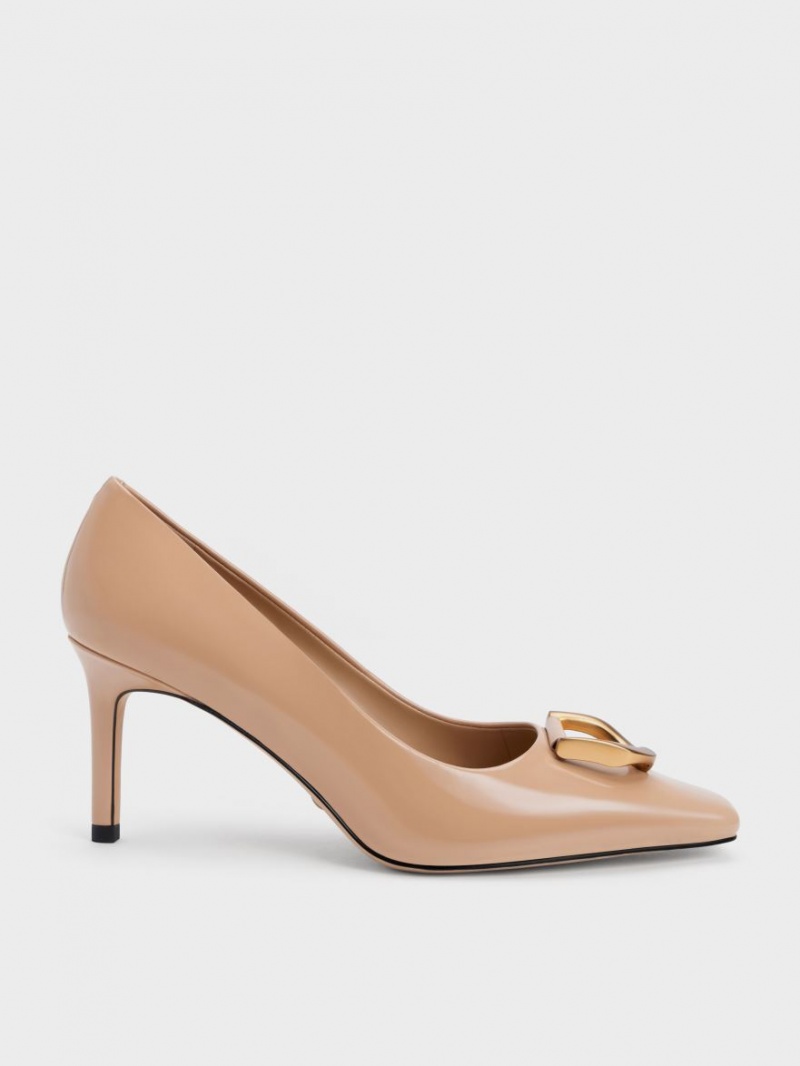 Charles & Keith Gabine Patent Lær Tapered Pumps Beige | KXWTG8901