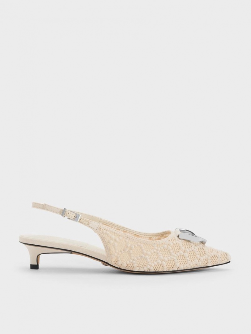 Charles & Keith Gabine Patterned Slingback Pumps Pisket Krem | SCJPZ1369