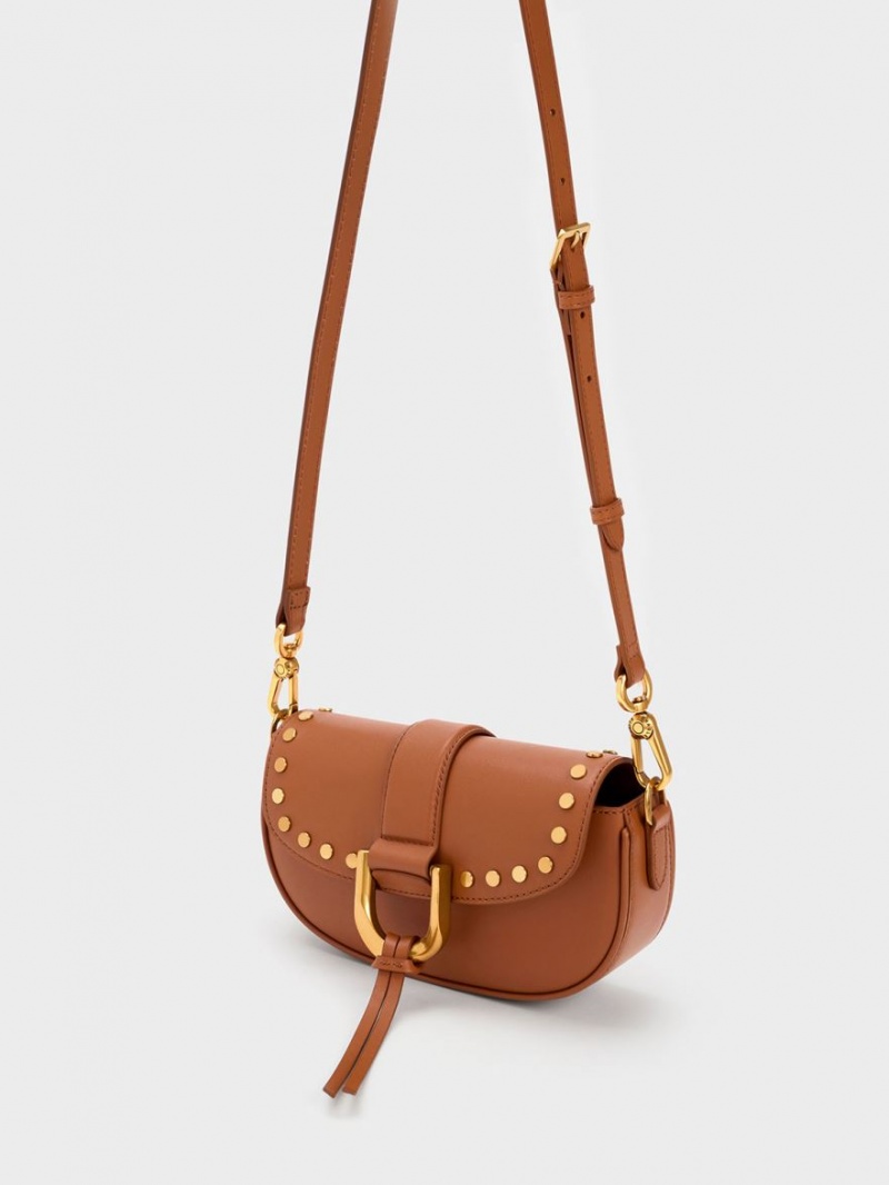 Charles & Keith Gabine Studded Lær Skulderveske Brune | FJKRT0358