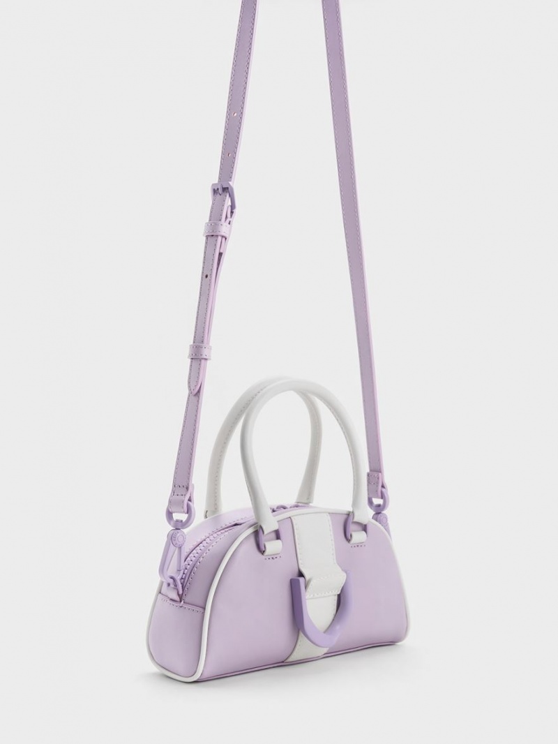 Charles & Keith Gabine Two-Tone Lær Bowling Tote Veske Lilla | NUDEV9710