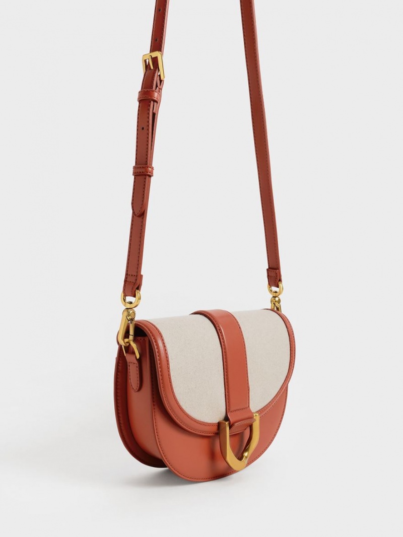 Charles & Keith Gabine Two-Tone​ Sadelvesker Brune | YGUBX3062