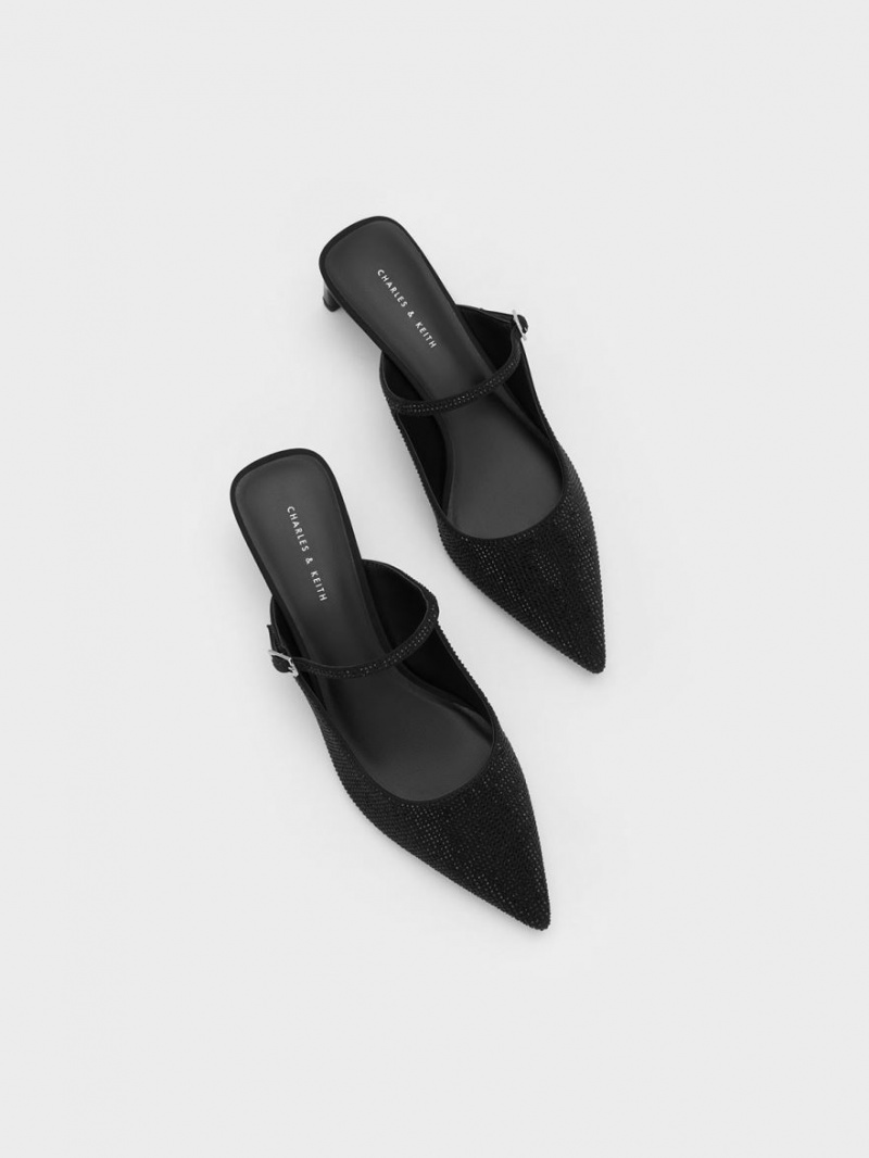 Charles & Keith Gem-Embellished Blade Heel Mules Sko Svarte | GBDMQ6570