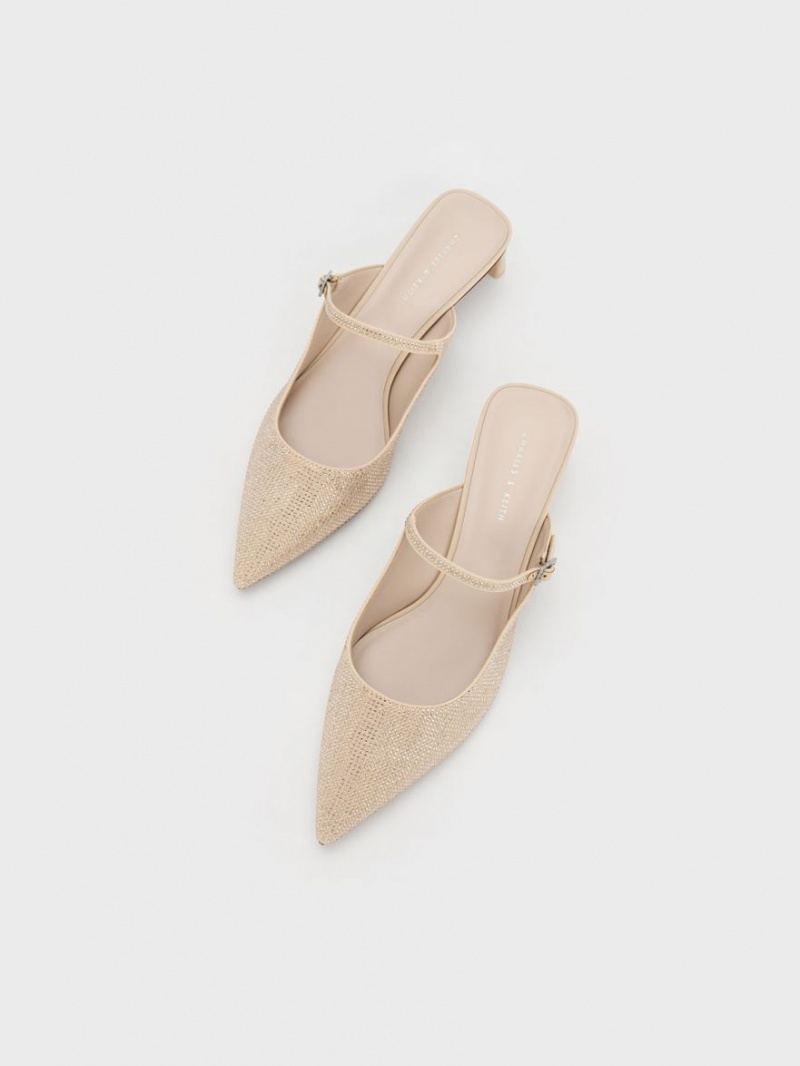 Charles & Keith Gem-Embellished Blade Heel Mules Sko Beige | QEJDT8507