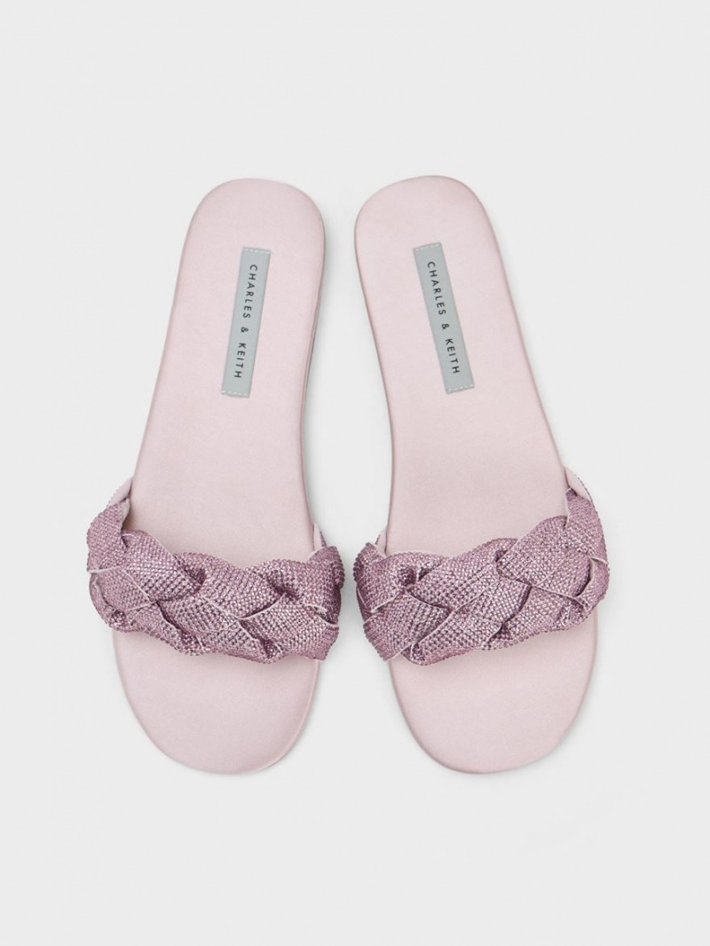 Charles & Keith Gem-Embellished Braided Reima Badesandaler Lilla | IEJQB4736