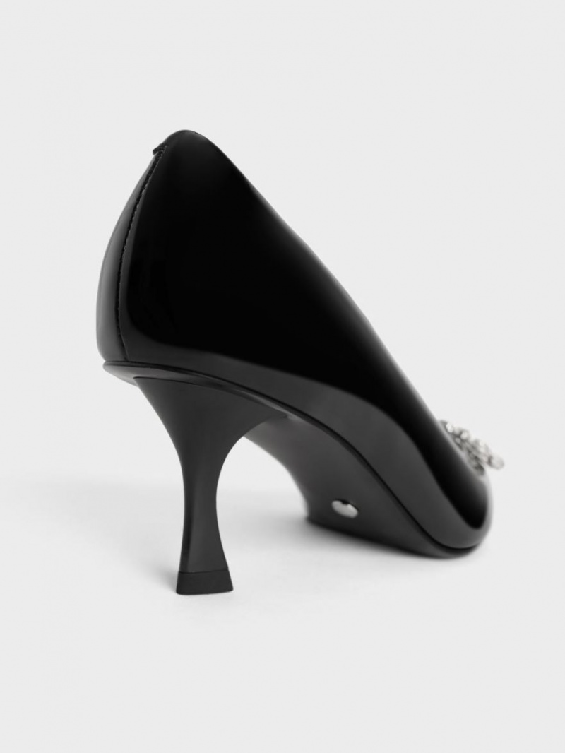 Charles & Keith Gem-Embellished Patent Lær Pumps Svarte | LGEUS9308