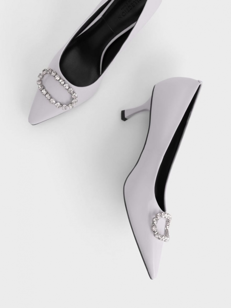 Charles & Keith Gem-Embellished Patent Lær Pumps Lilla | GNHFJ7951