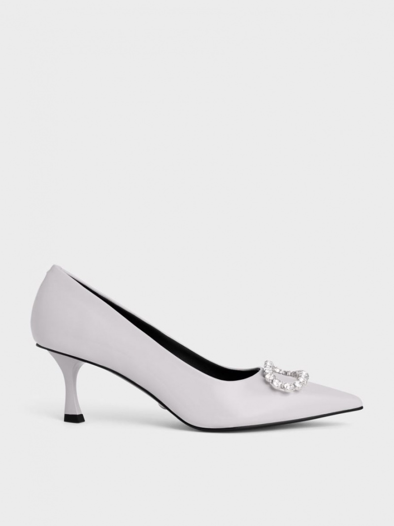 Charles & Keith Gem-Embellished Patent Lær Pumps Lilla | GNHFJ7951