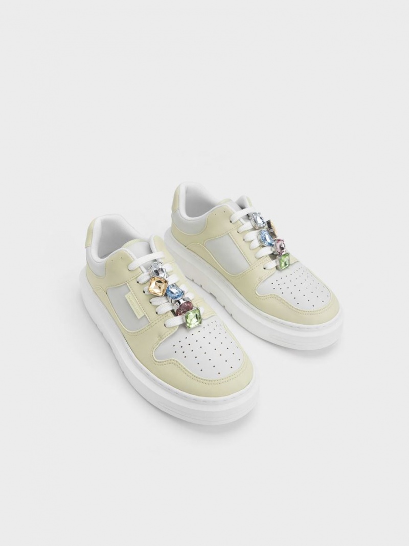 Charles & Keith Gem-Embellished Platform Sneakers Mint | LFJOQ0843