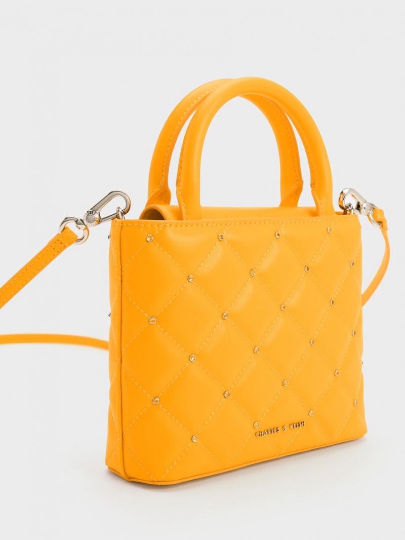 Charles & Keith Gem-Embellished Polstret Tote Veske Oransje | EGSFR5139