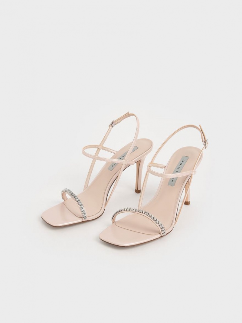 Charles & Keith Gem-Embellished Sandaler Med Reim Beige | USYED5213