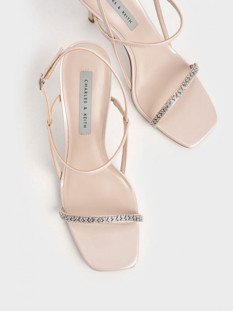 Charles & Keith Gem-Embellished Sandaler Med Reim Beige | USYED5213