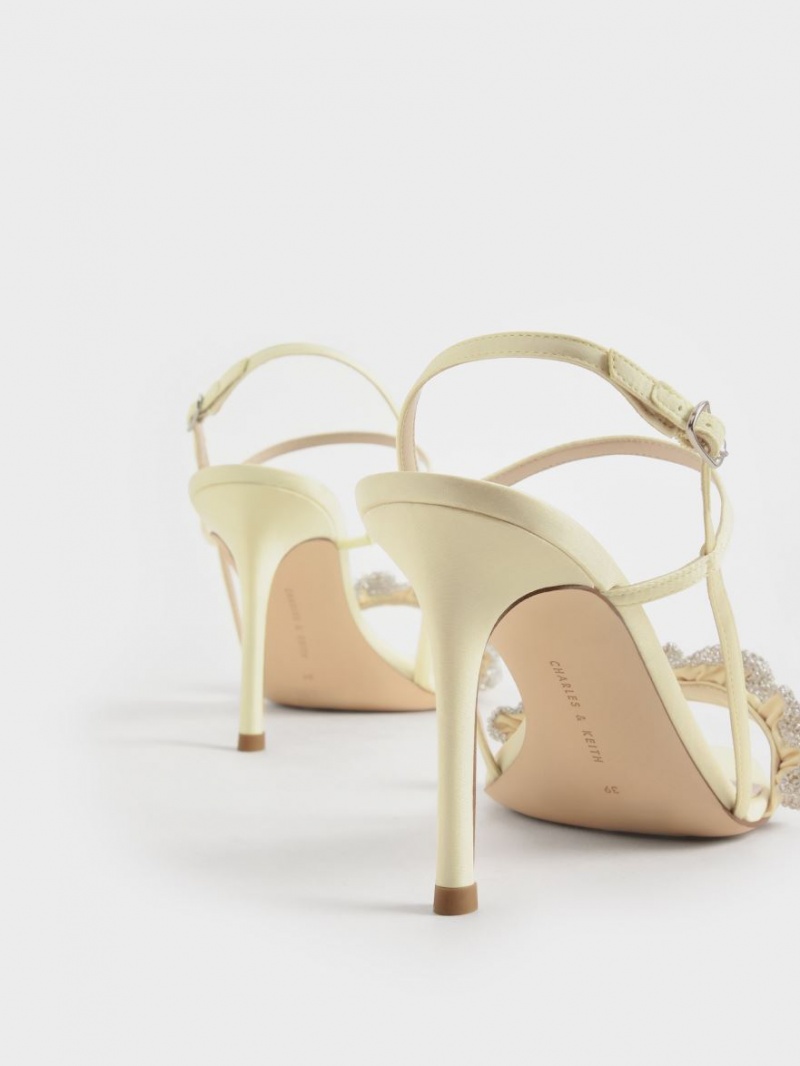 Charles & Keith Gem-Embellished Satin Stiletto Sandaler med Hæl Gul | HIDMP5903