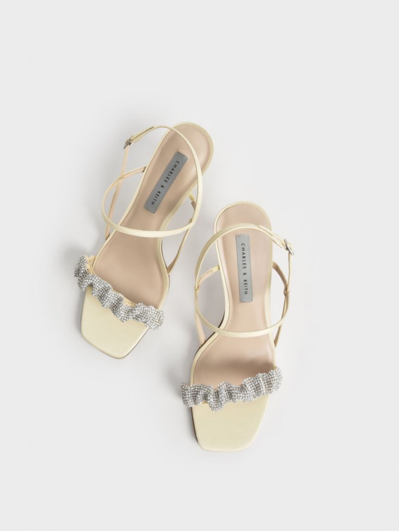 Charles & Keith Gem-Embellished Satin Stiletto Sandaler med Hæl Gul | HIDMP5903