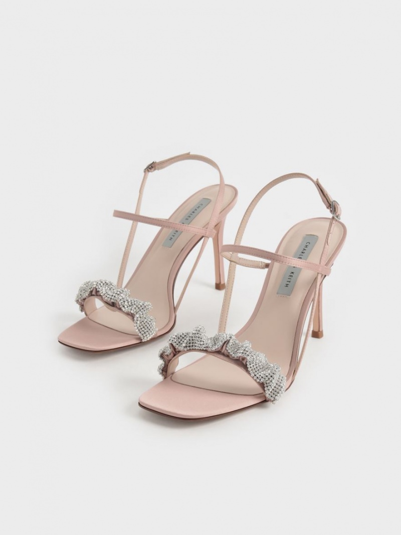 Charles & Keith Gem-Embellished Satin Stiletto Sandaler med Hæl Rosa | GIDTU9067