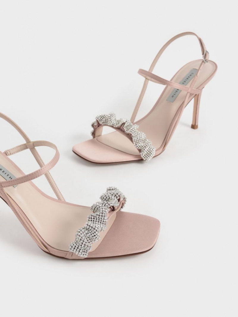 Charles & Keith Gem-Embellished Satin Stiletto Sandaler med Hæl Rosa | GIDTU9067