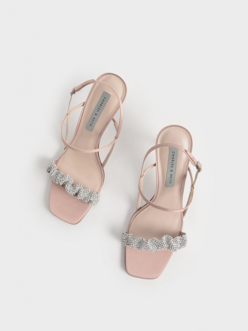 Charles & Keith Gem-Embellished Satin Stiletto Sandaler med Hæl Rosa | GIDTU9067