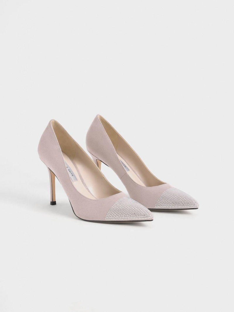 Charles & Keith Gem-Embellished Textured Stiletto Pumps Lilla | CYWBA7564