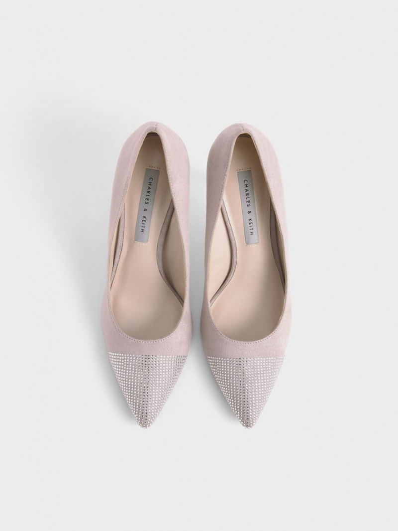 Charles & Keith Gem-Embellished Textured Stiletto Pumps Lilla | CYWBA7564