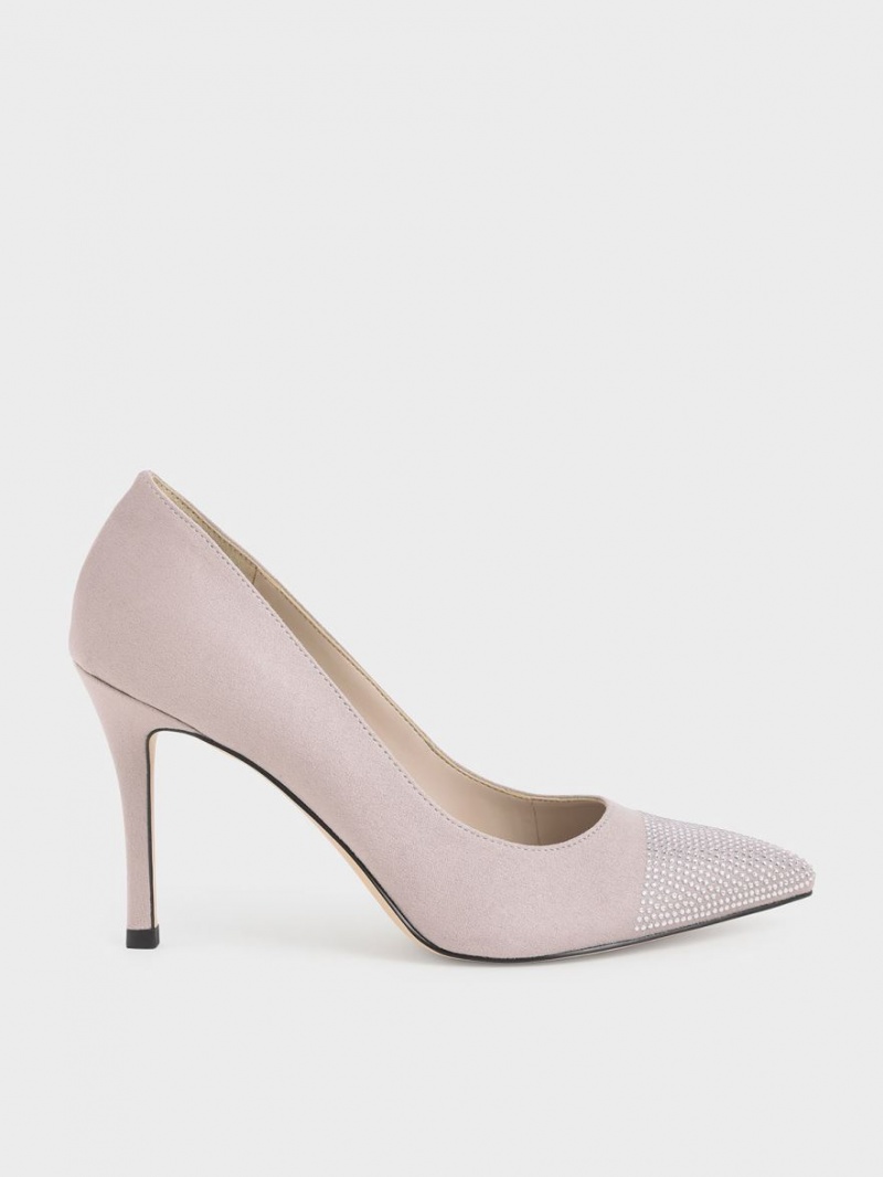 Charles & Keith Gem-Embellished Textured Stiletto Pumps Lilla | CYWBA7564