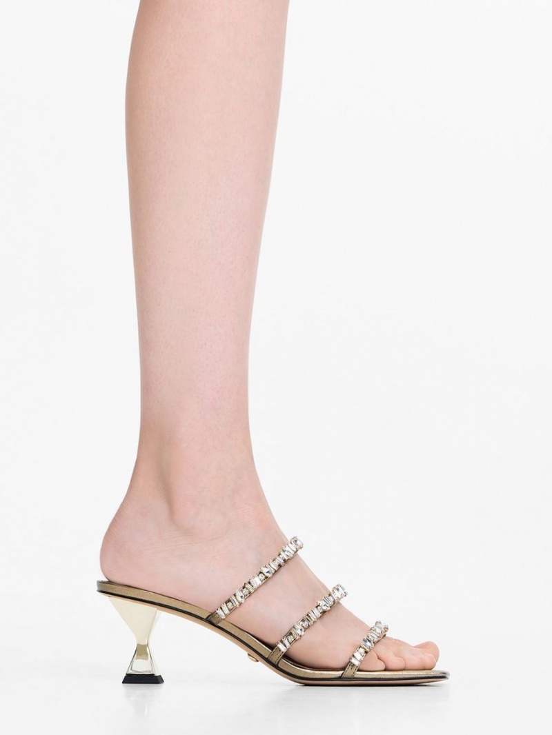 Charles & Keith Gem-Encrusted Metallic Sandaler Med Reim Gull | DHQFO9726