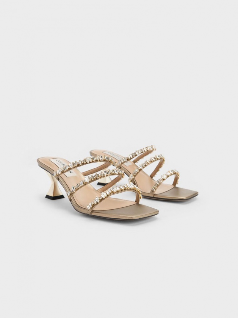 Charles & Keith Gem-Encrusted Metallic Sandaler Med Reim Gull | DHQFO9726