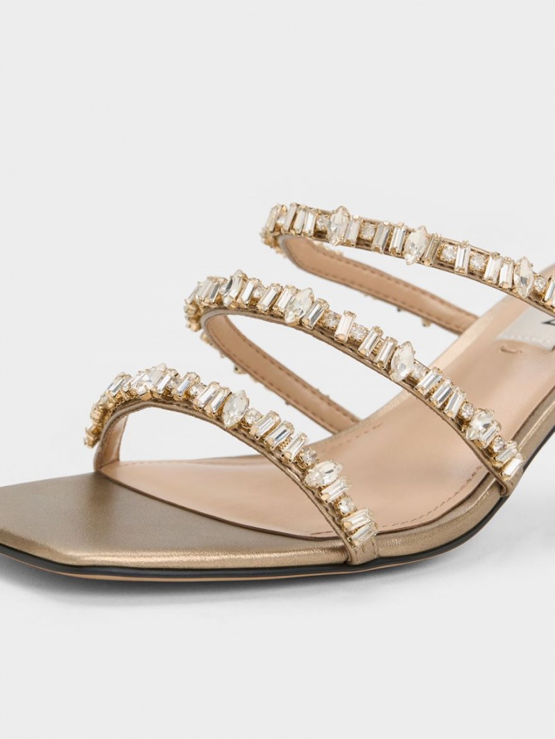 Charles & Keith Gem-Encrusted Metallic Sandaler Med Reim Gull | DHQFO9726