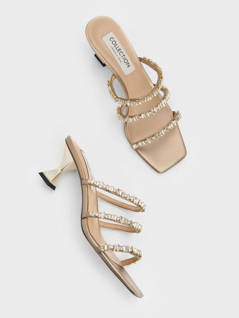 Charles & Keith Gem-Encrusted Metallic Sandaler Med Reim Gull | DHQFO9726