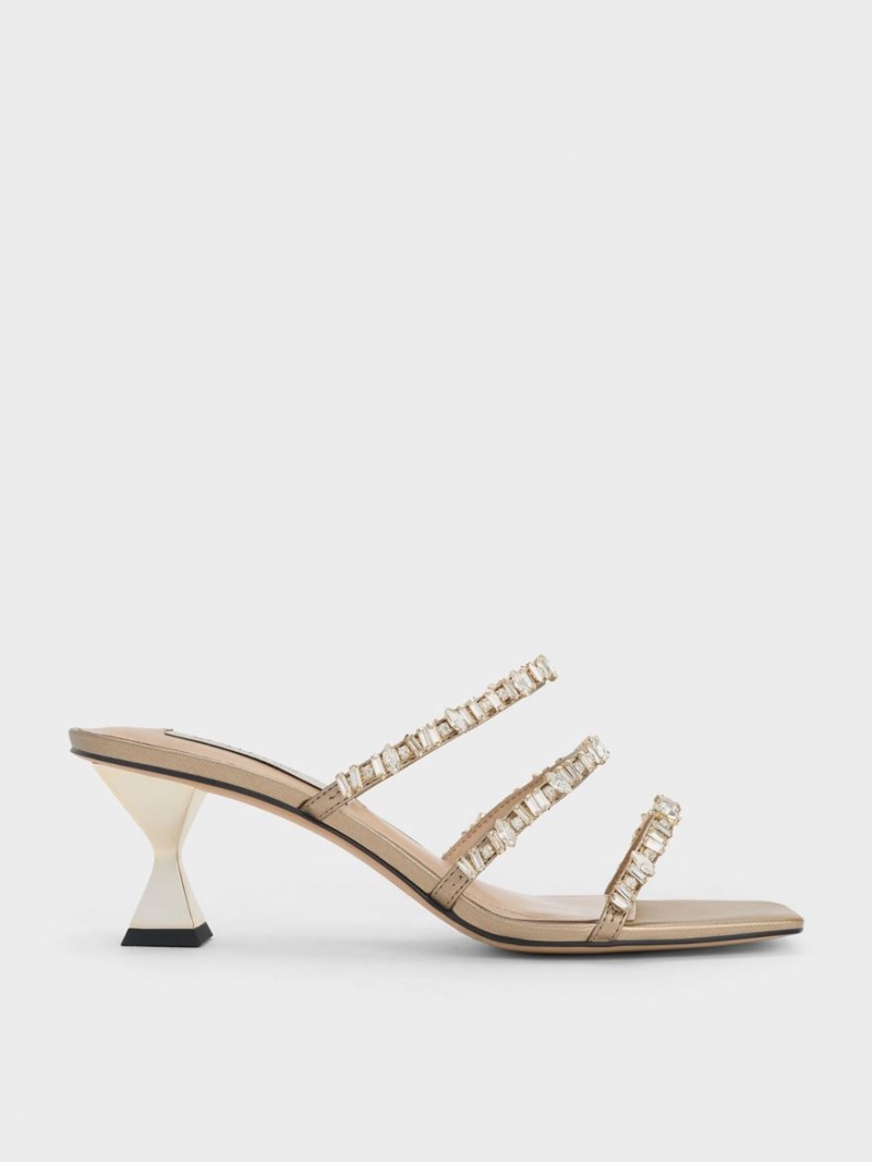 Charles & Keith Gem-Encrusted Metallic Sandaler Med Reim Gull | DHQFO9726