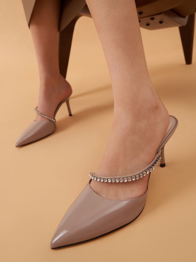 Charles & Keith Gem-Encrusted Patent Mules Sko Lilla | ZMEYB0382