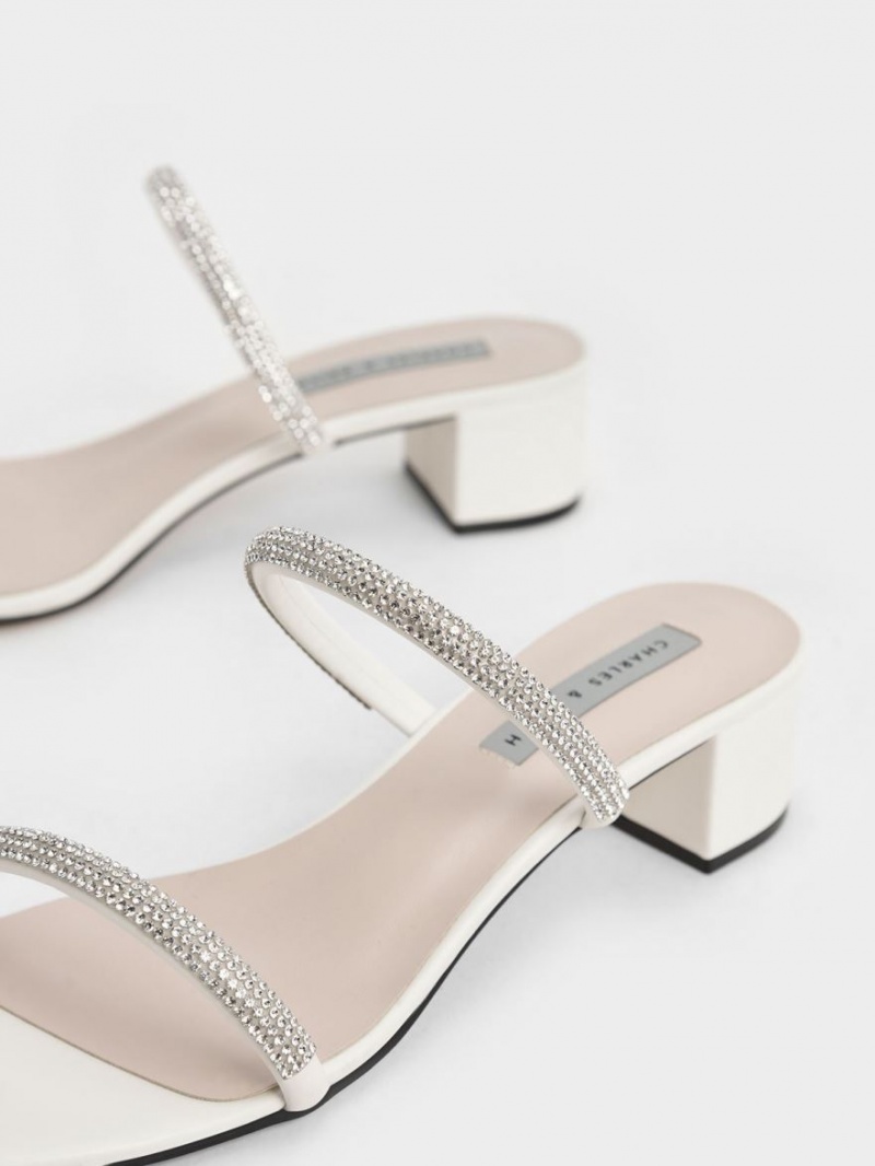 Charles & Keith Gem-Encrusted Strappy Hælene Mules Sko Pisket Krem | VPMTJ3564