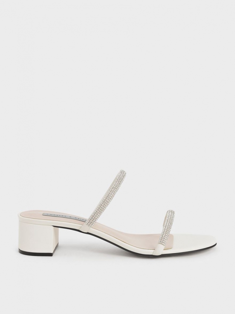 Charles & Keith Gem-Encrusted Strappy Hælene Mules Sko Pisket Krem | VPMTJ3564