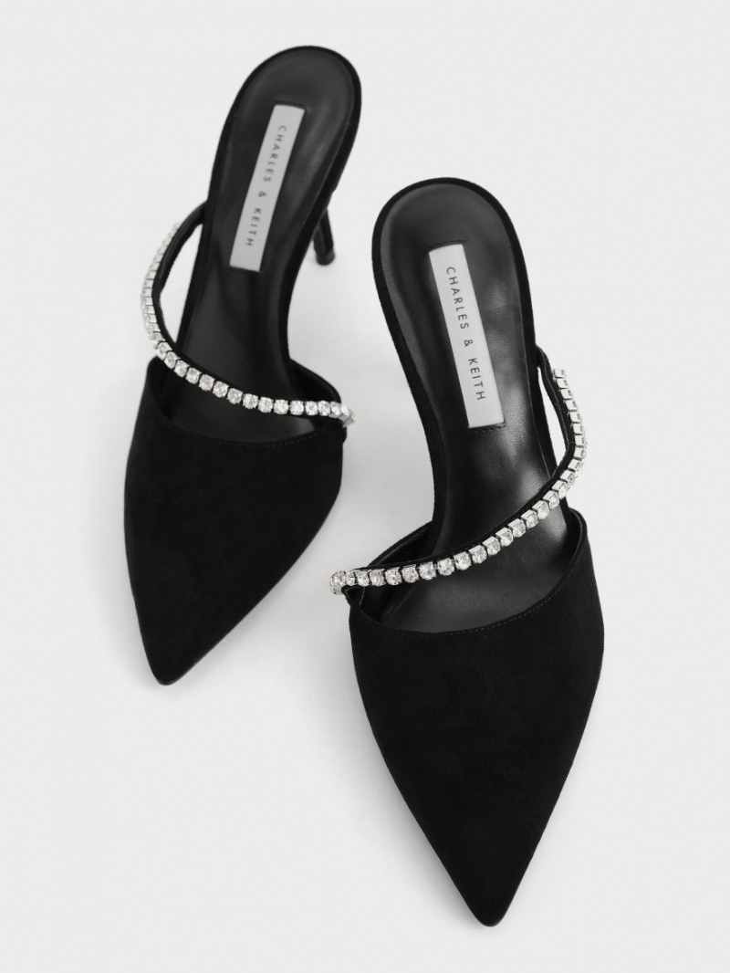 Charles & Keith Gem-Encrusted Textured Stiletto Mules Sko Svarte | GIFWP2086